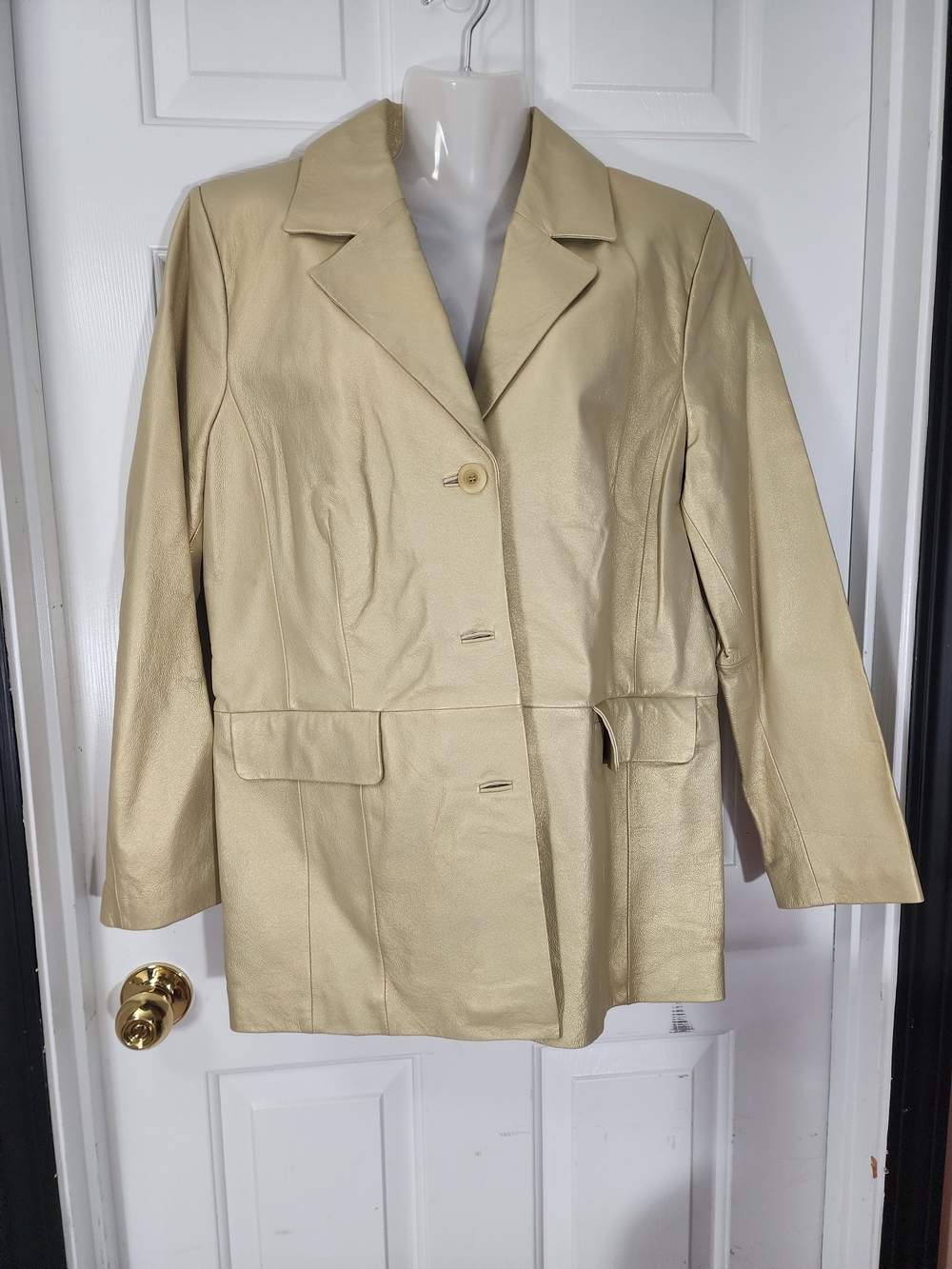 Terry Lewis Classic Luxury Leather Blazer Jacket Designer Coat Beige Opalescent
